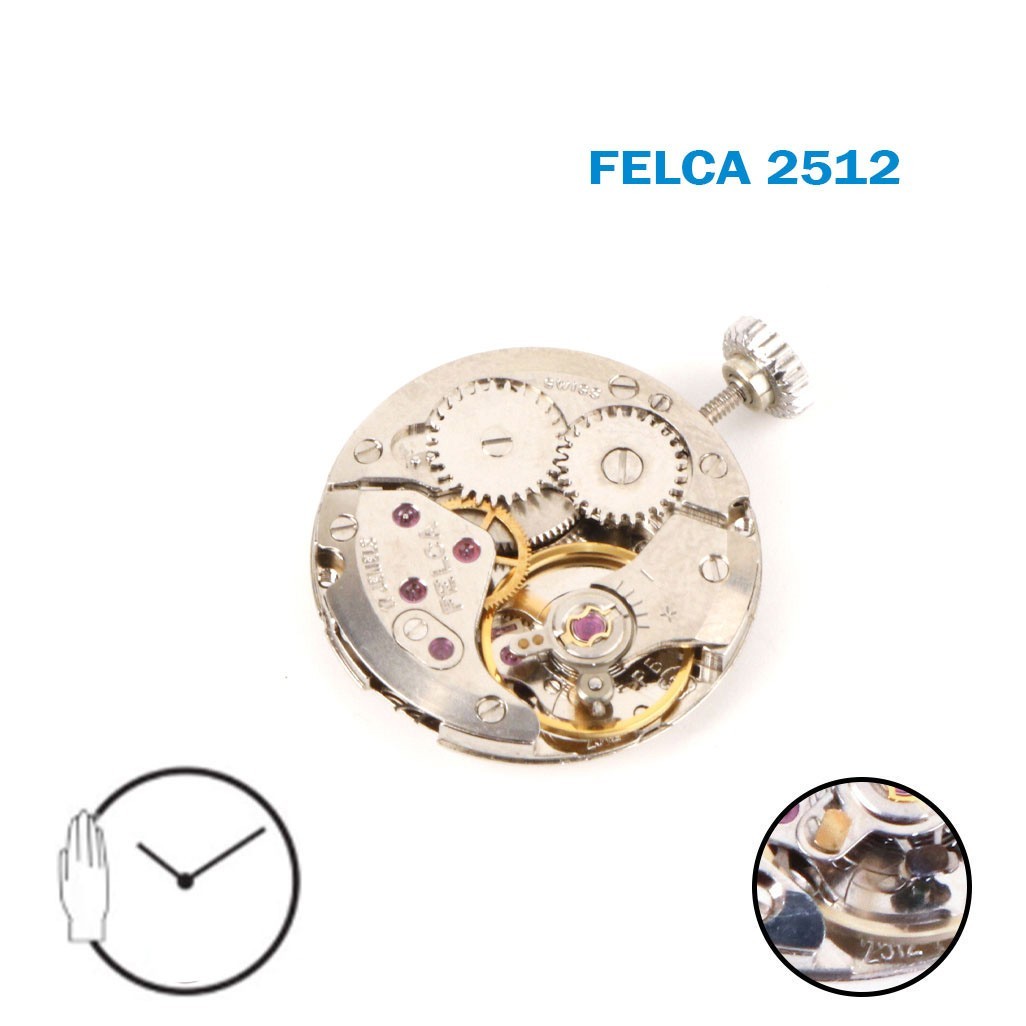 ETA 2512 FELCA Swiss Watch Movement– 2 Hands-Silver Color- Manual-17 Jewels.