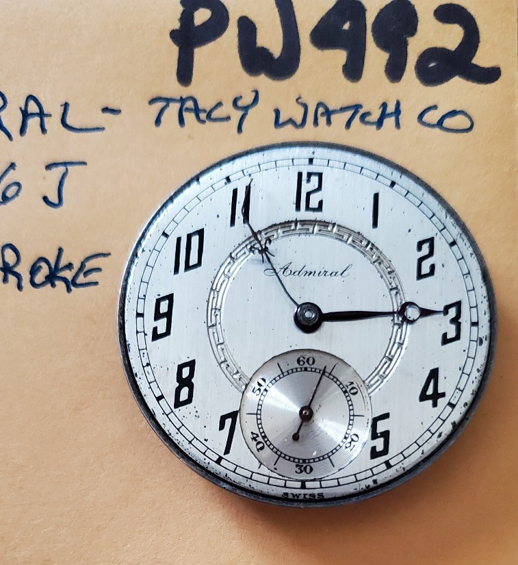 POCKET WATCH MOVEMENT ADMIRAL-TACY W CO. 12s 6j PW492
