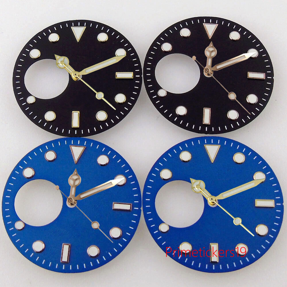 Fit NH38 Automatic Movement 29mm Black/Blue Watch Hollow Dial Hands Set Luminous