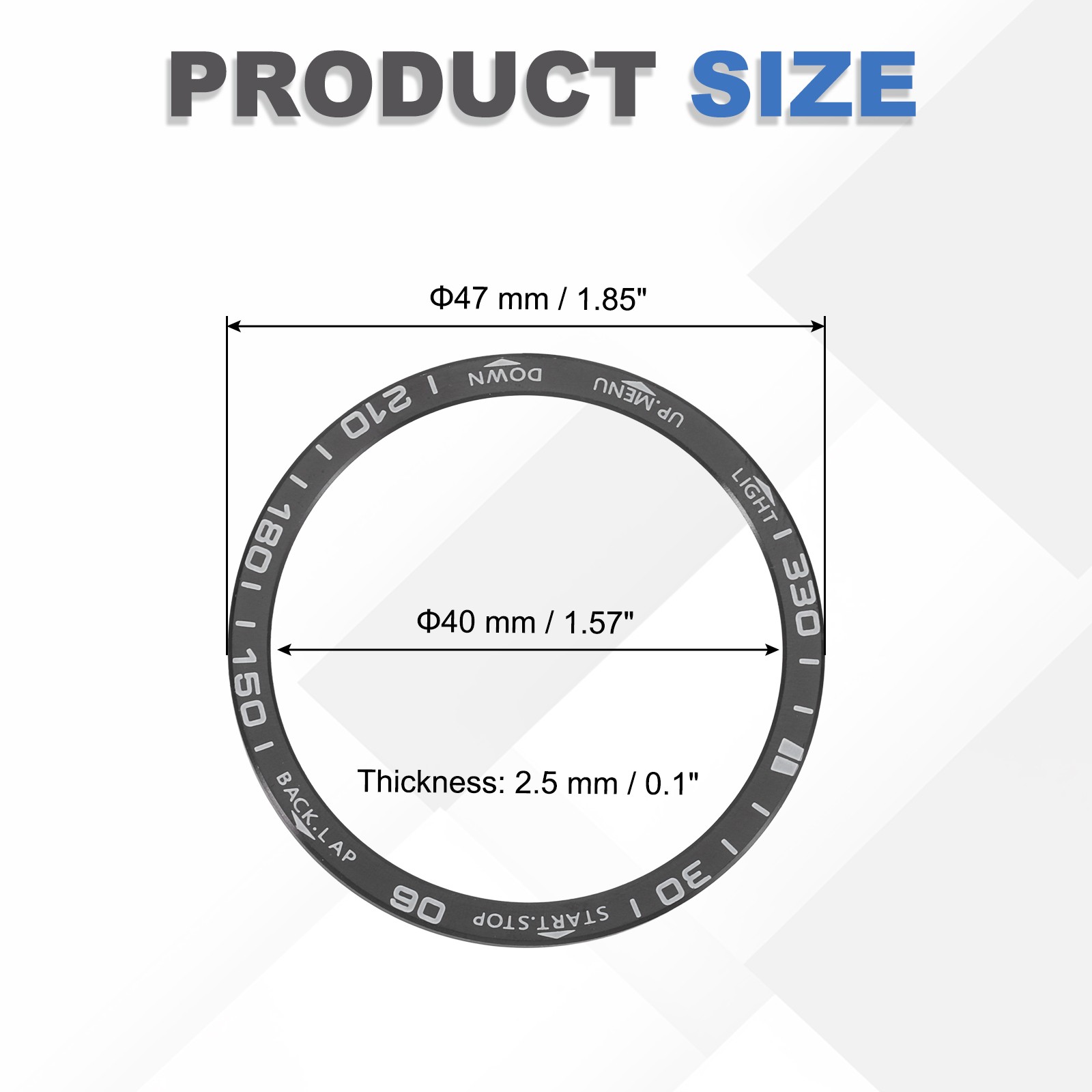 47mm Watch Bezel Stainless Steel Watch Bezel Ring Solar Black/White