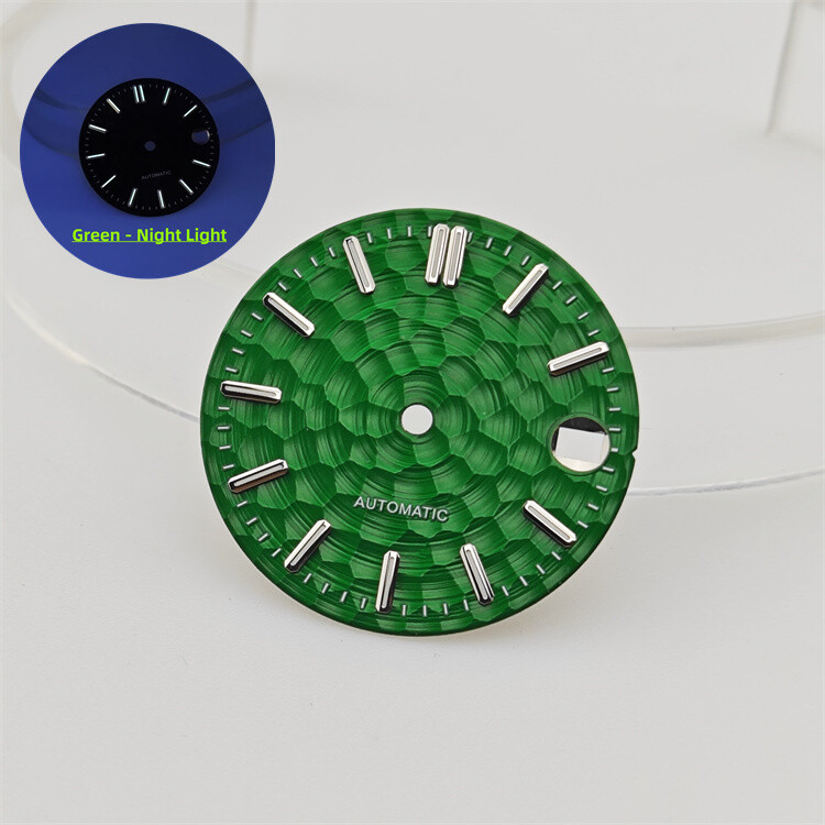 NH35 Dial 28.5mm Honeycomb Dial Gold/rosestuds Green Lume Fit NH35-NH36 Movement