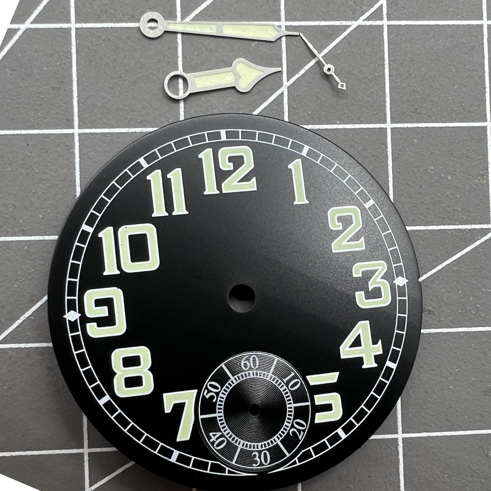35mm Black Pilot Watch Dial Watch Hands Green Luminous for ETA6498 Men’s Watch