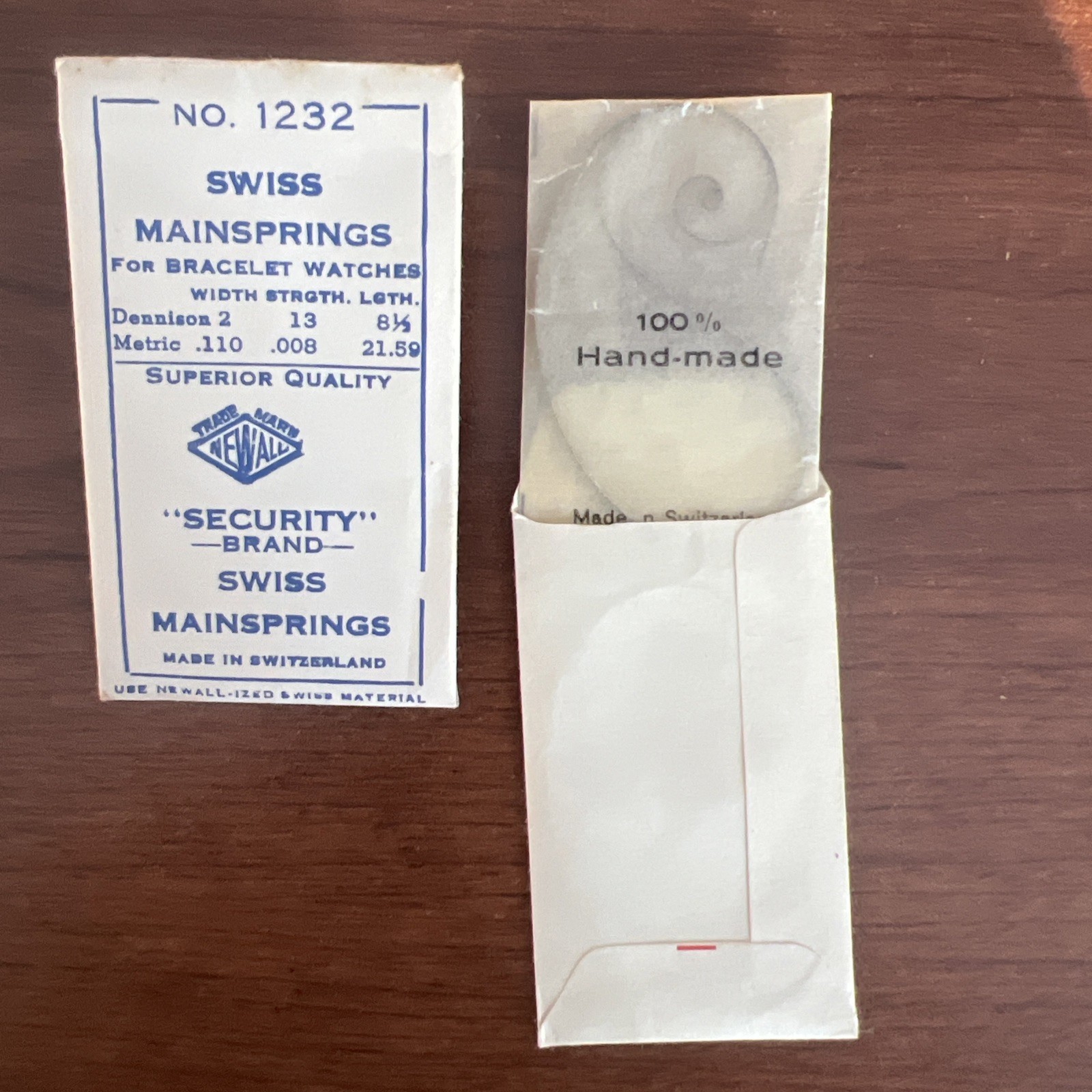 Newall Security Brand Swiss Mainspring Watch Part No. 1232 New Old Stock