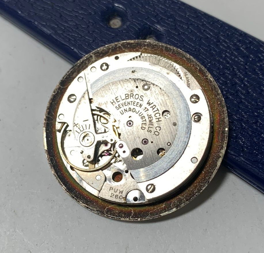 1960s Helbros Gents 17 Jewels PUW 260 Mechanical Wind Up Movt Dial Hands- Parts!