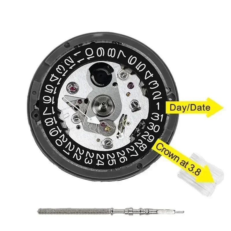 SEIKO (TMI) NH35 NH35A AUTOMATIC WATCH MOVEMENT DATE AT 3H WHITE BLACK DISC
