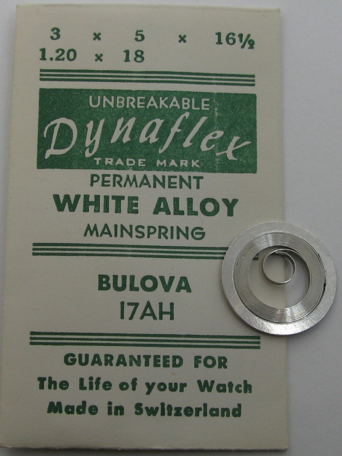 Bulova 17AH Eta 953 watch part mainspring #770 white alloy