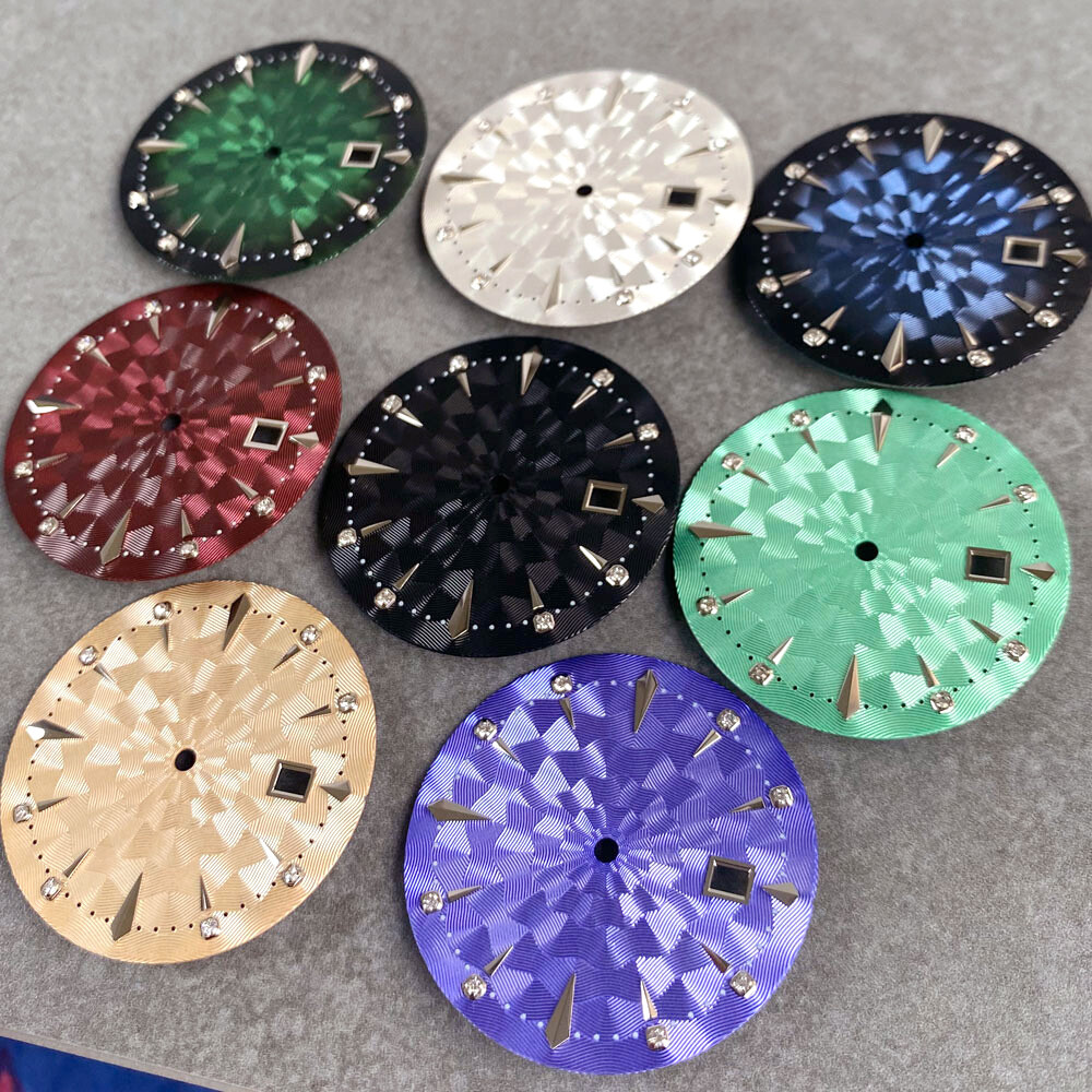 35mm Sunburst Textured Dial Diamond Silver Index Ocean Wave Pattern Fit NH Movt