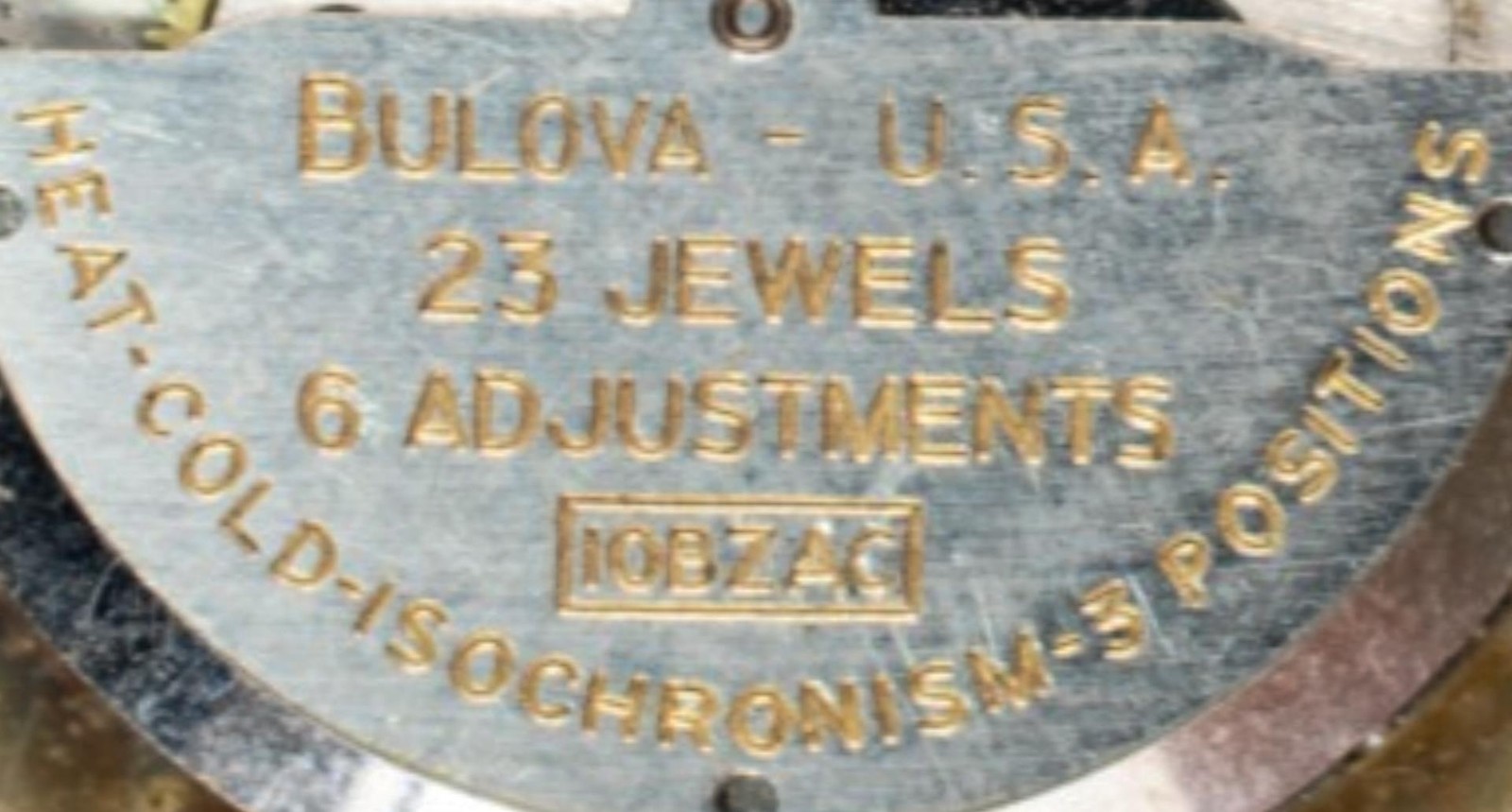 BULOVA 23 Jewel Movement Cal 10 BCAC Silver Dial Gold Markers