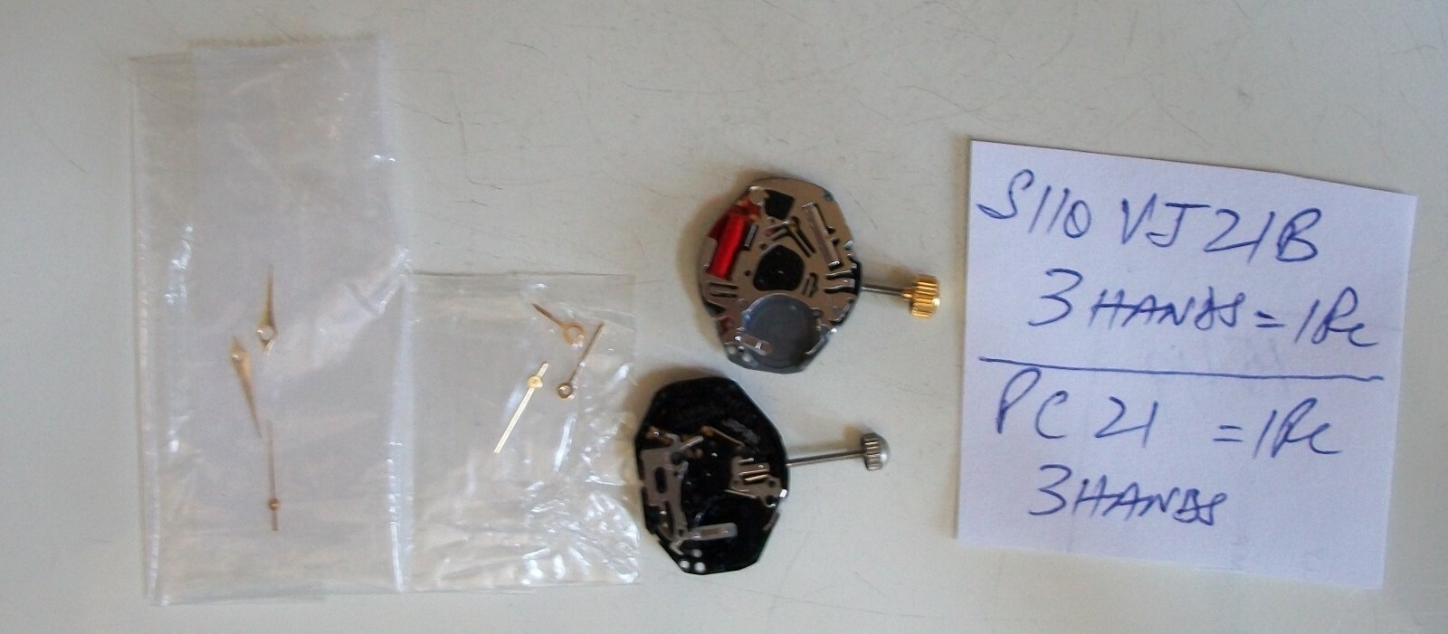 S110VJ21B & PC21 WATCH MOVEMENT WITH STEM AND 3 HANDS EACH