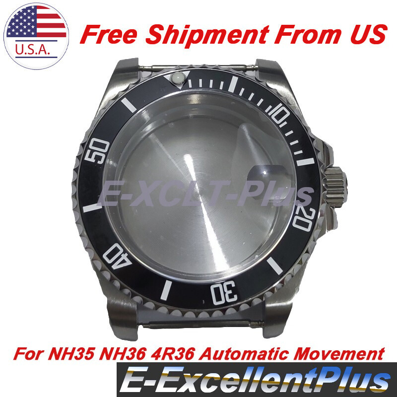 40mm Ceramic Bezel Watch Case Black For NH35 NH36 4R35 4R15 4R36 SKX007 Movement