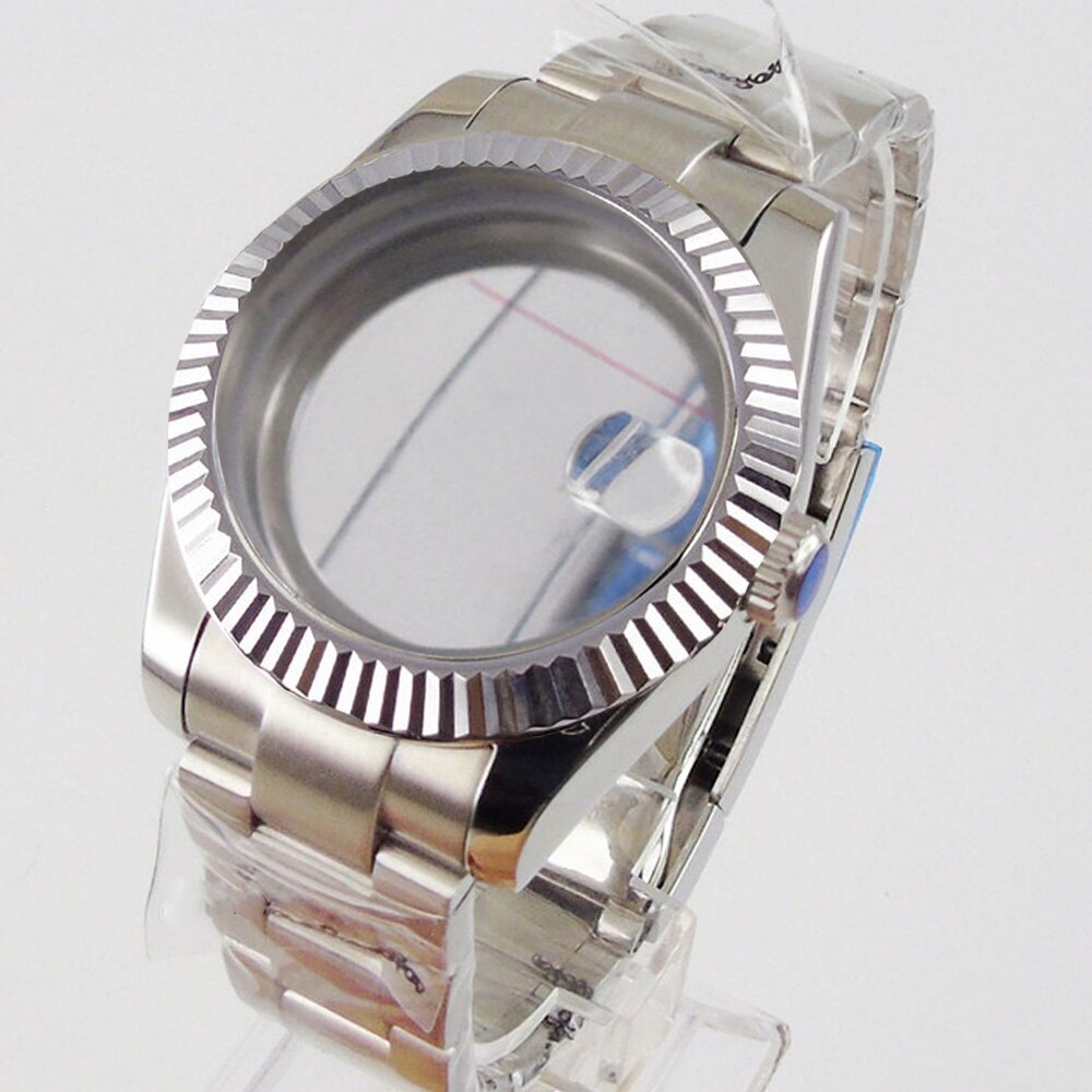 BLIGER 36mm 39mm Steel Watch Case fit ETA 2824 PT5000 NH35A NH36A Fluted Bezel