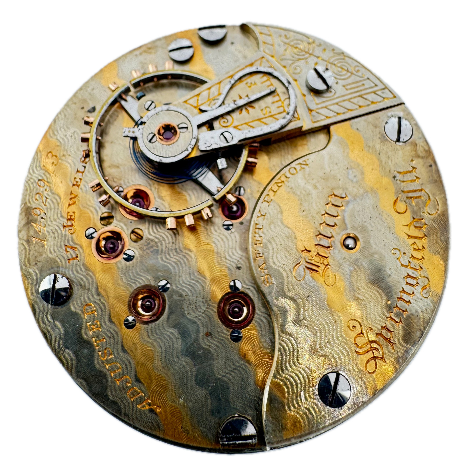 Antique 18s 1899 Illinois Double Sunk Two Tone Pocket Watch Movement Bunn USA