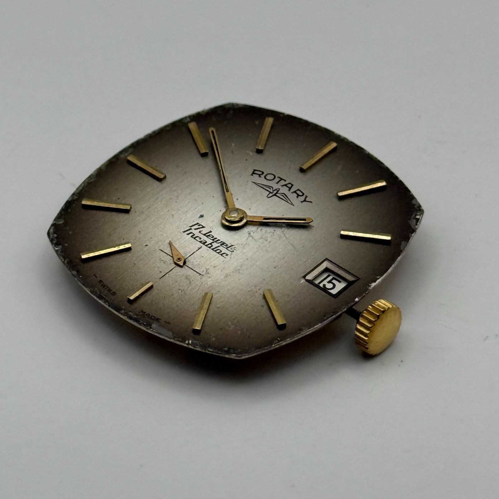 Peseux 7056 Watch Movement Rotary 17 Jewels Incabloc Date Manual Wind Parts 26mm