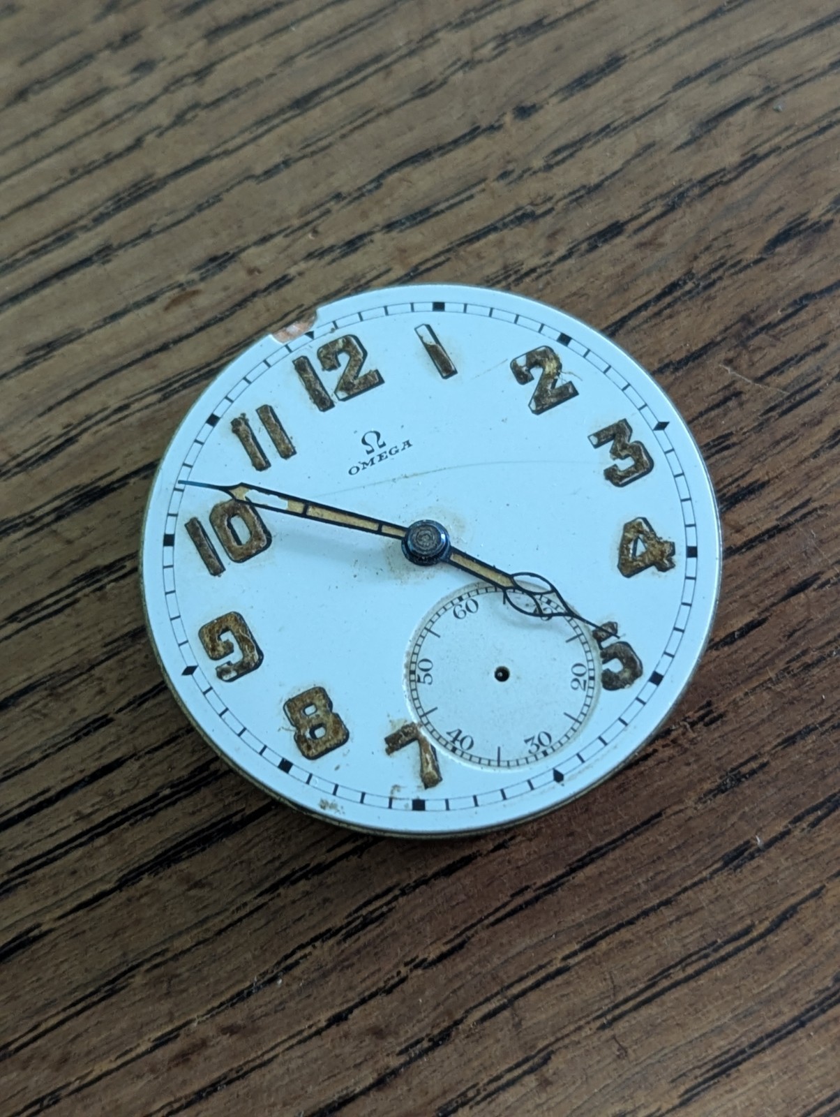 WWII Omega Military Pocket Watch Movement/Dial/Hands, Ticking to Restore #P678