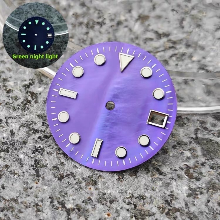 28.5mm C3 Luminous Date Watch Dial Purple Oyster Shell for NH35