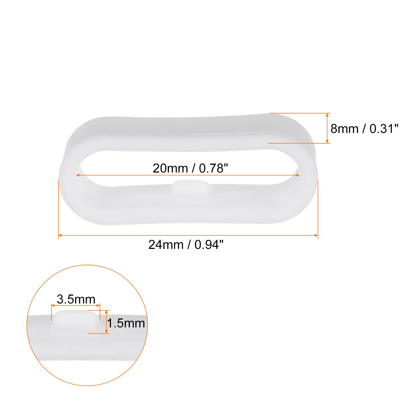 10Pcs Watch Band Strap Loops Silicone Fastener Rings for 20mm Band White