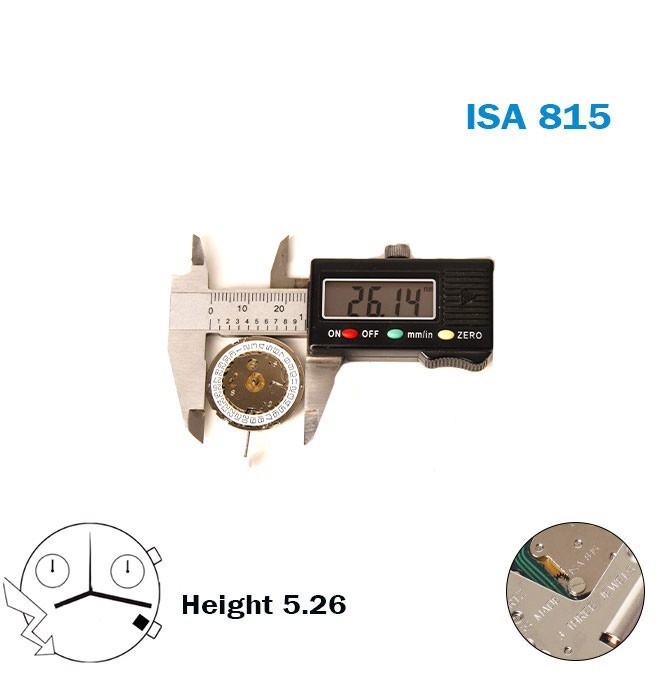 ISA 815 Swiss Made Movement -White Date Disk At 4-3 Hands-Chronograph-H:5.26mm.