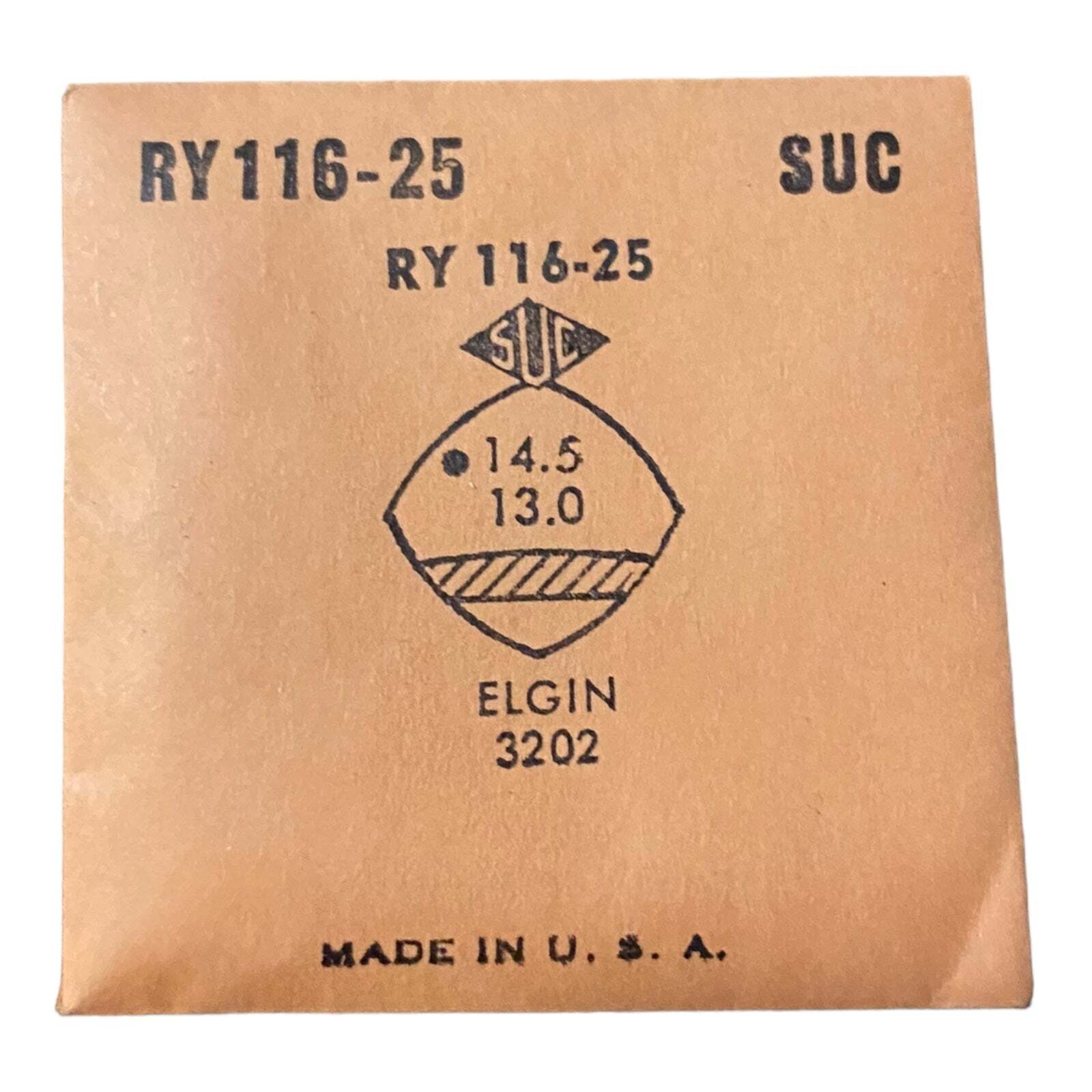SUC RY116-25 RY 116-25 Watch Crystal 14.5×13.0 NOS Part Elgin Same: CF324
