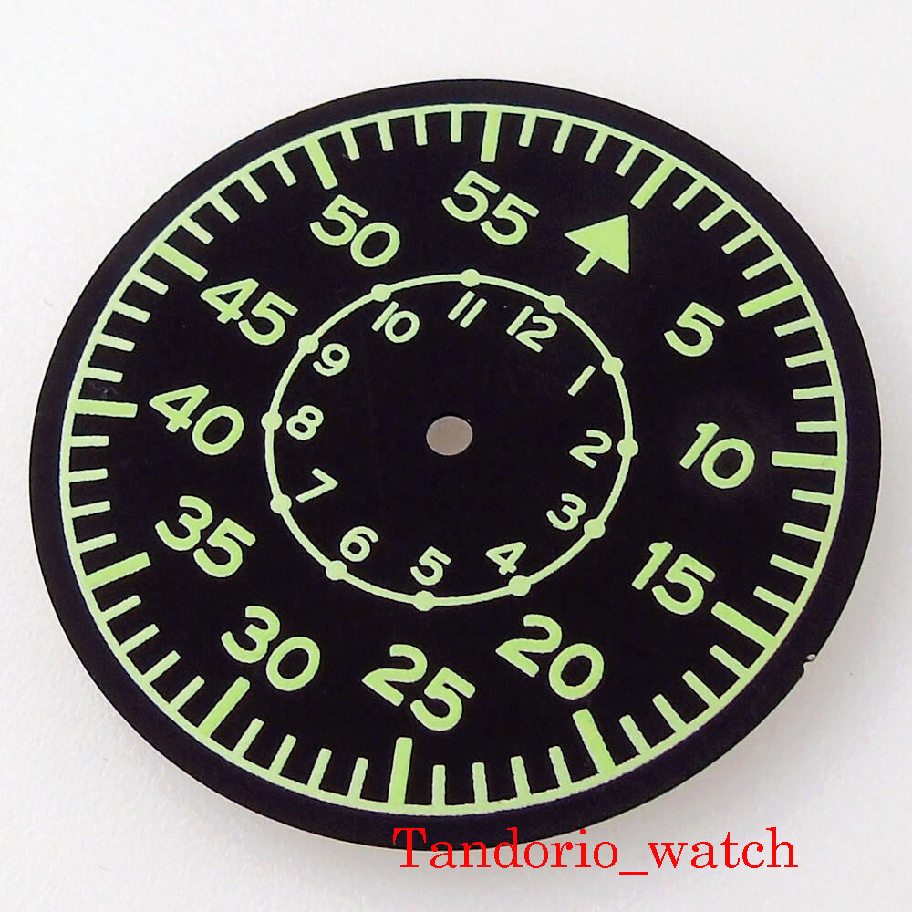 35.5mm Black Sterile Watch Dial Hands Green Luminous Fit NH35 NH36 MIYOTA82 ETA