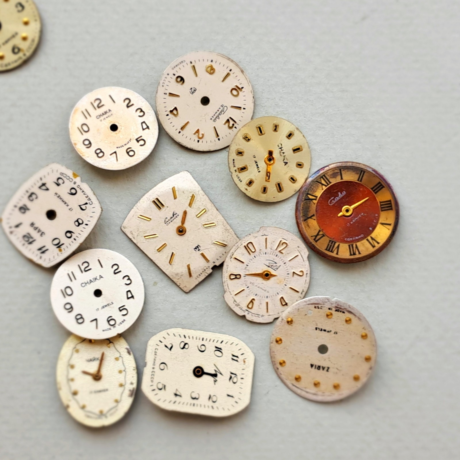 Lot of 53 Vintage Watch Dials • Mixed Shapes & Colors • USSR/Soviet • Steampunk