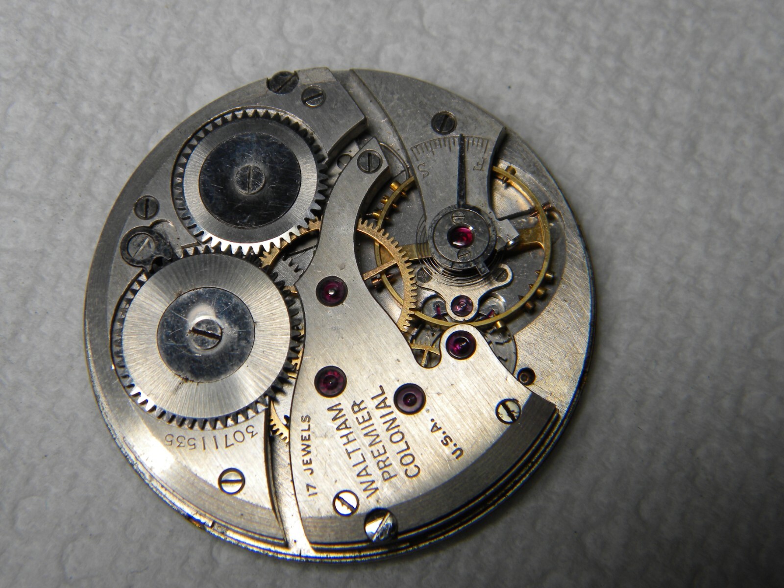 Pair Waltham Premier Colonial 17J 12S Pocket Watch Movements to Repair or Parts