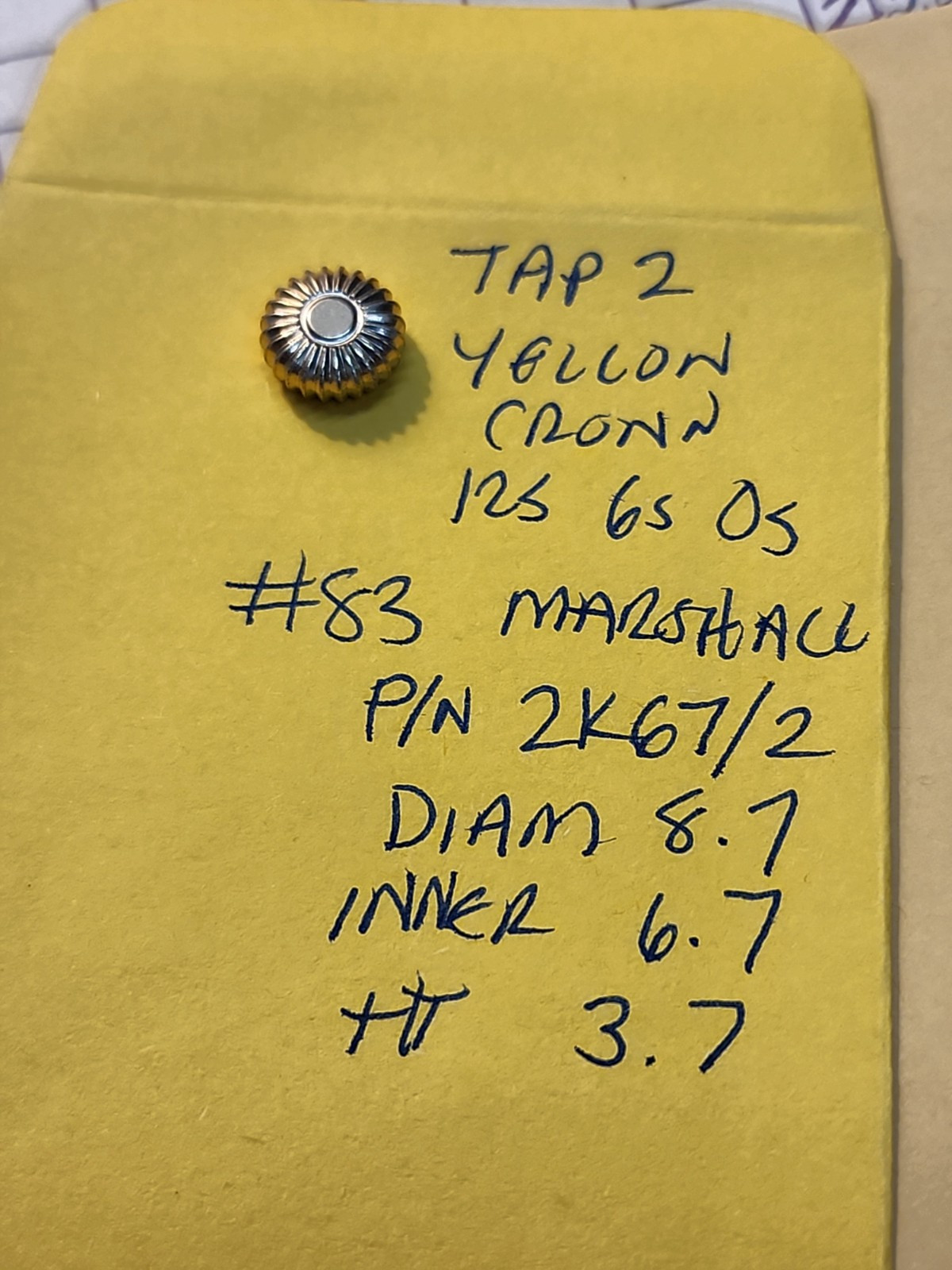NOS Tap 2 Yellow American Pocket Watch Crown 8.7mm Diameter