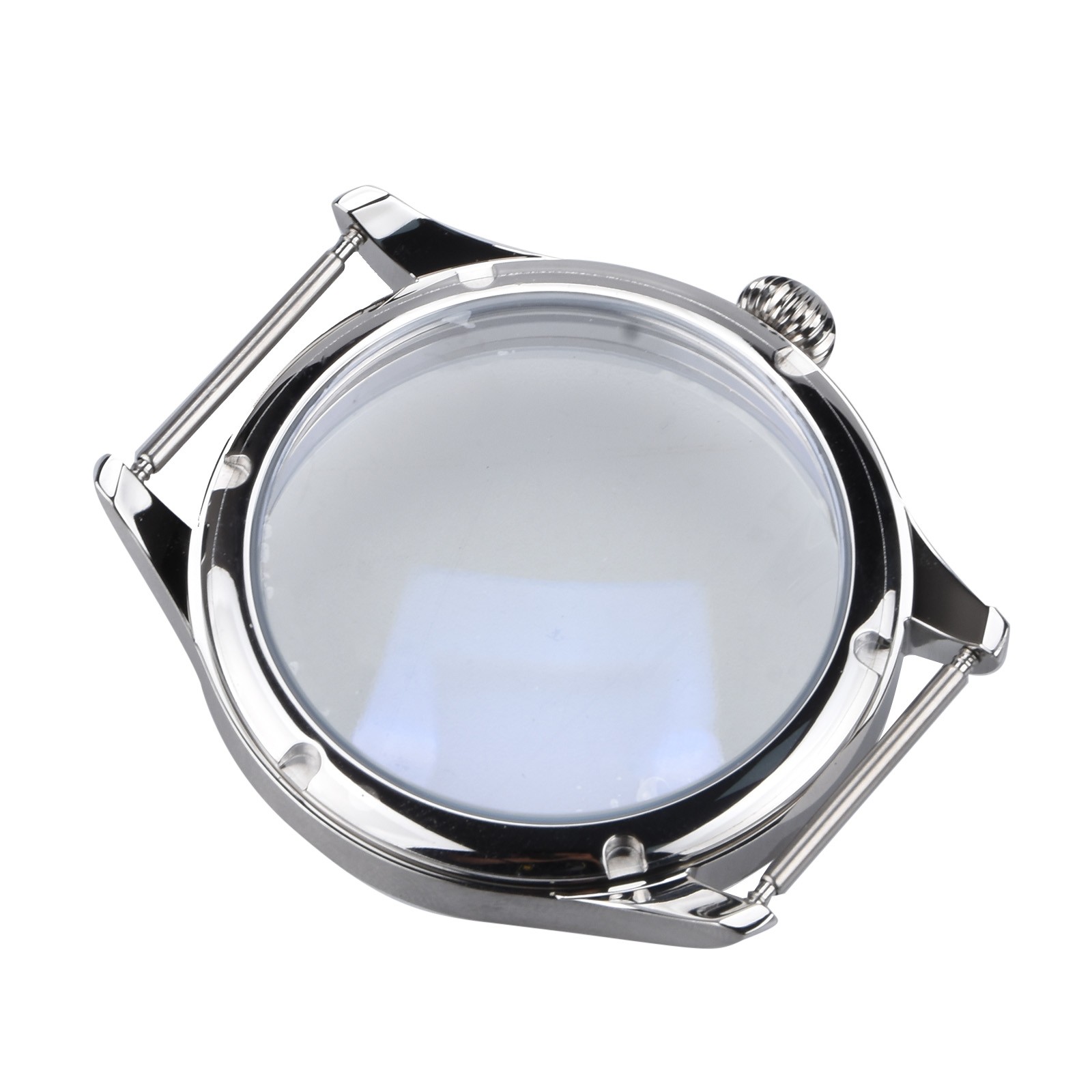 Silver 44mm Stainless Steel Watch Case For ETA6497/6498 Movement Replacement