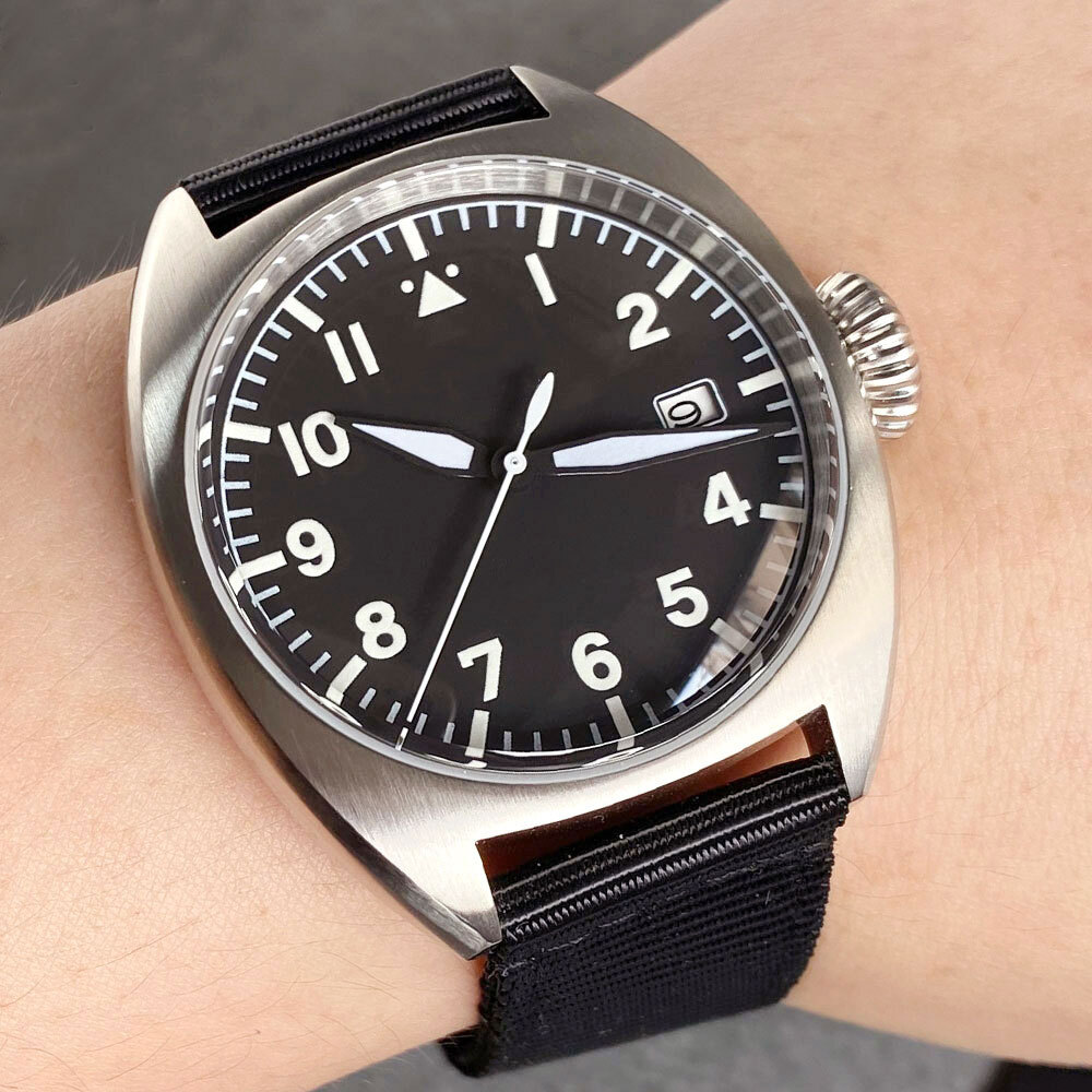 NEW 40mm Military Men Double Domed AR Sapphire NH PT Movt Luminous 20atm Brushed