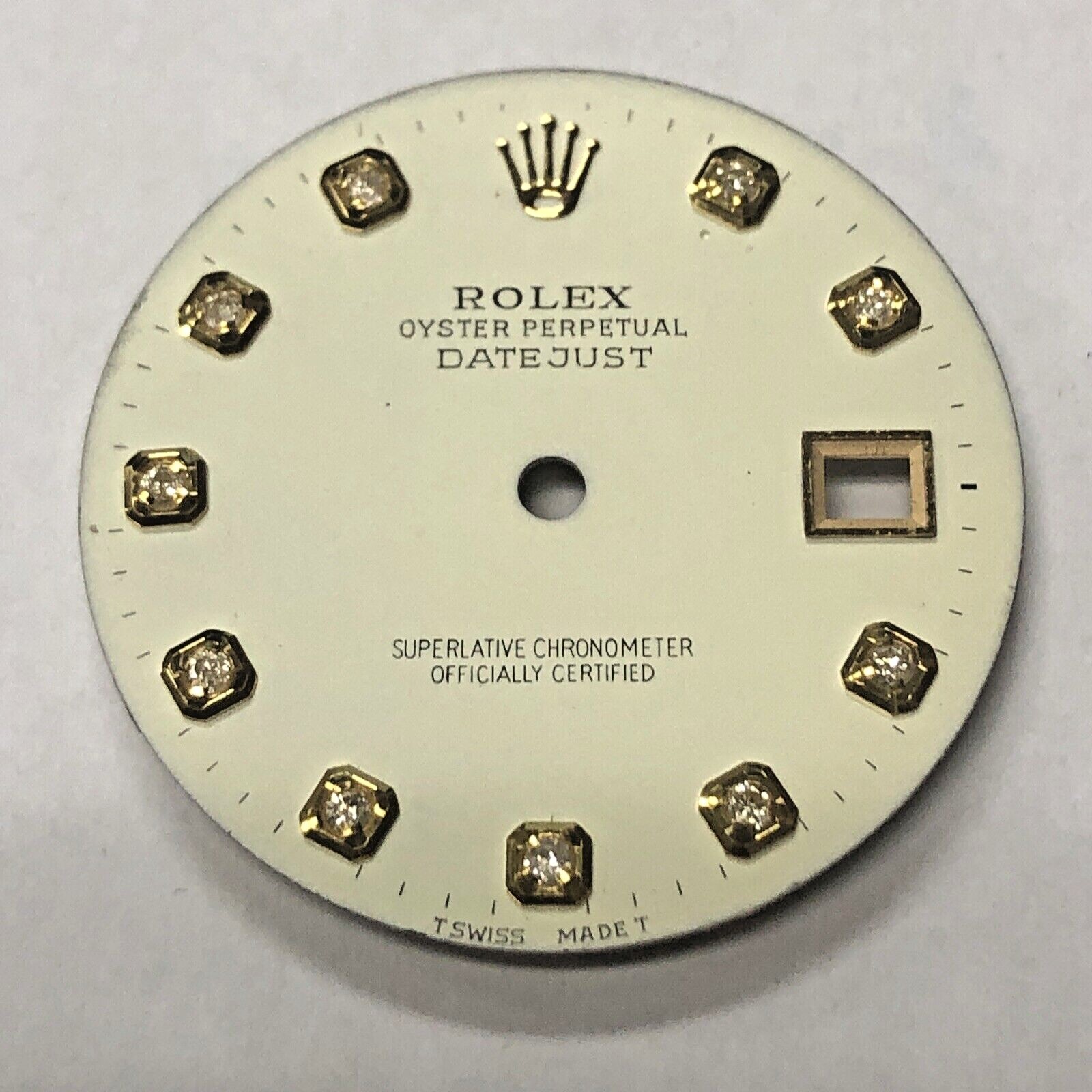 Original Rolex Dial, Date-Just Custom-Made Diamonds Set in Yellow Prong Setting
