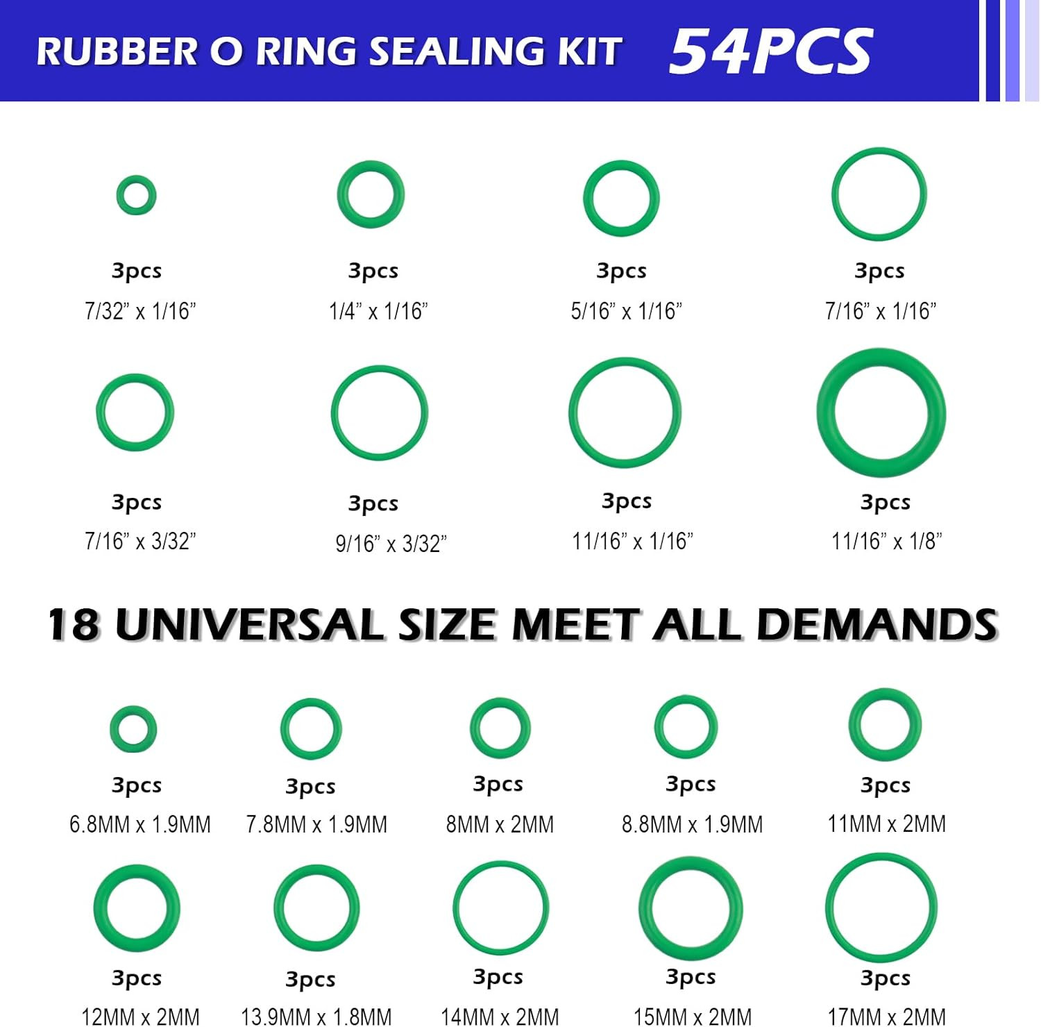 139PCS AC O Ring Kit Contains 30 Sizes,Durable A/C O Ring Assortment Kit with 54
