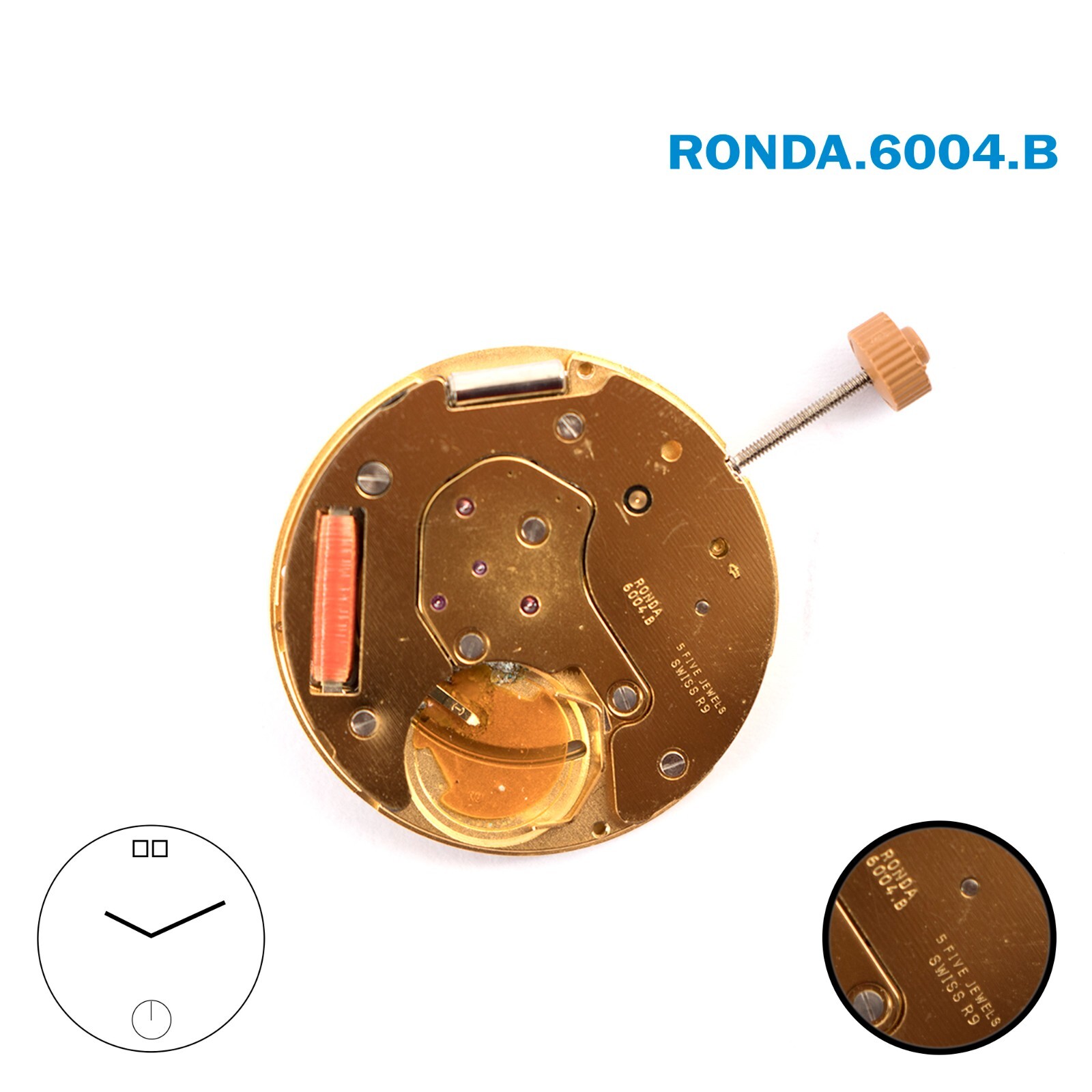 Ronda 6004.B SWISS🇨🇭 Made Movement , White Date Disk at 12.