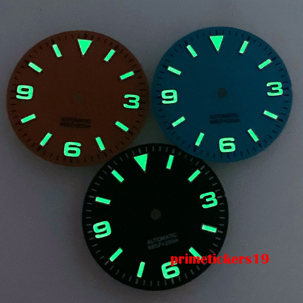 29mm Black/Blue/Orange Watch Dial Face Hands Green Lume Fit NH35 NH36 Movement