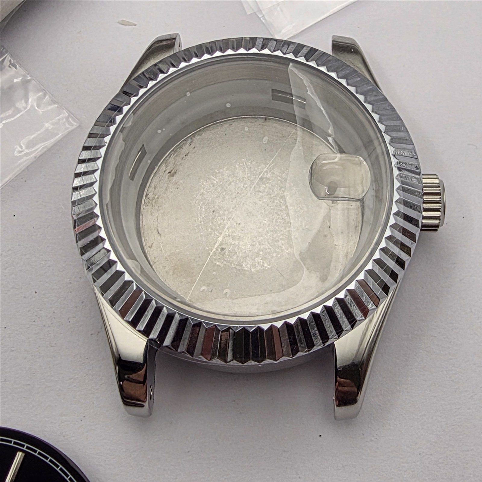 NEW AF SEIKO LEX DATE JUST SS ROMAN BLACK KIT CASE BEZEL CROWN GLASS STRAP DIAL