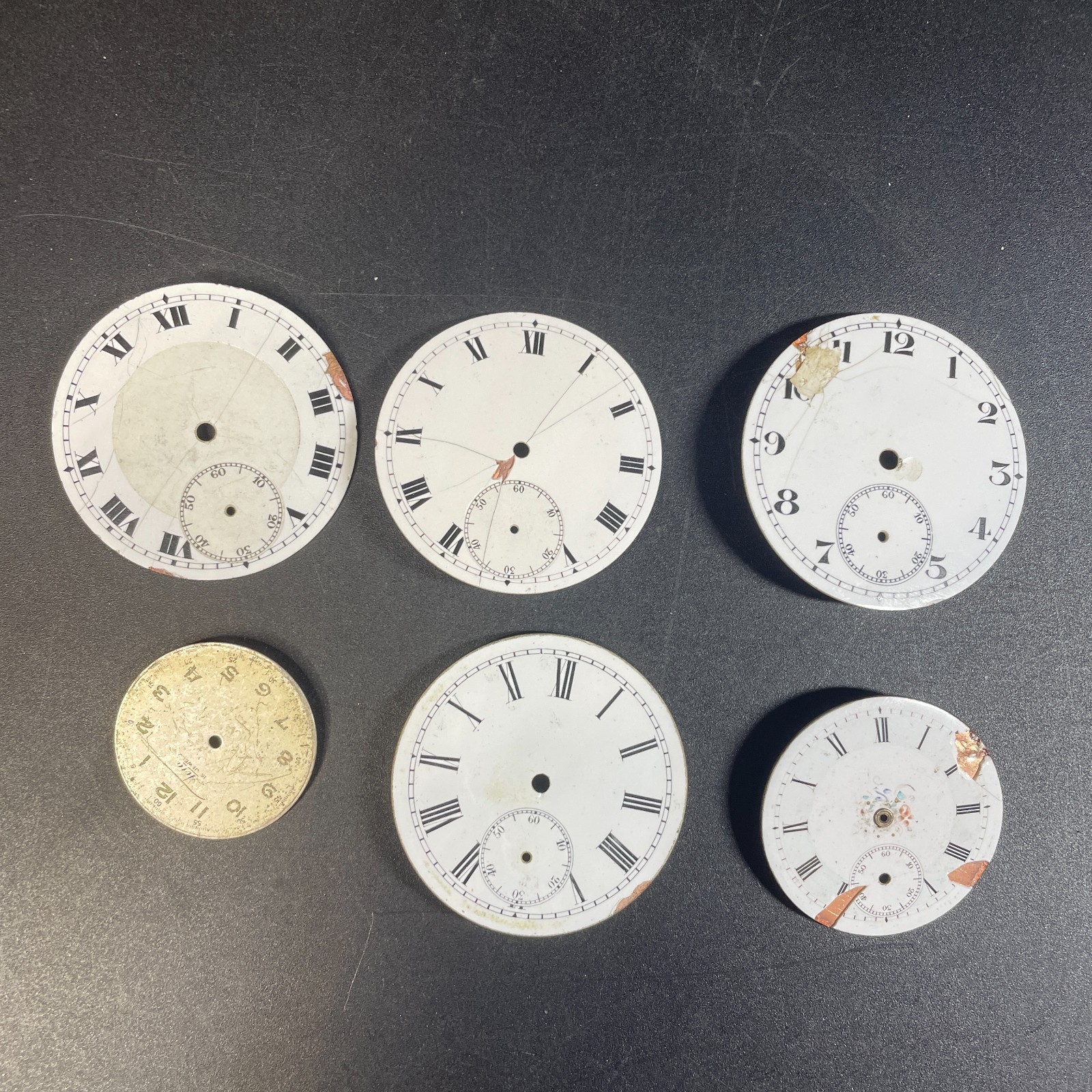 Pocket Watch x 6 Dial White Enamel Roman Face Horologist Art Replacement Faces
