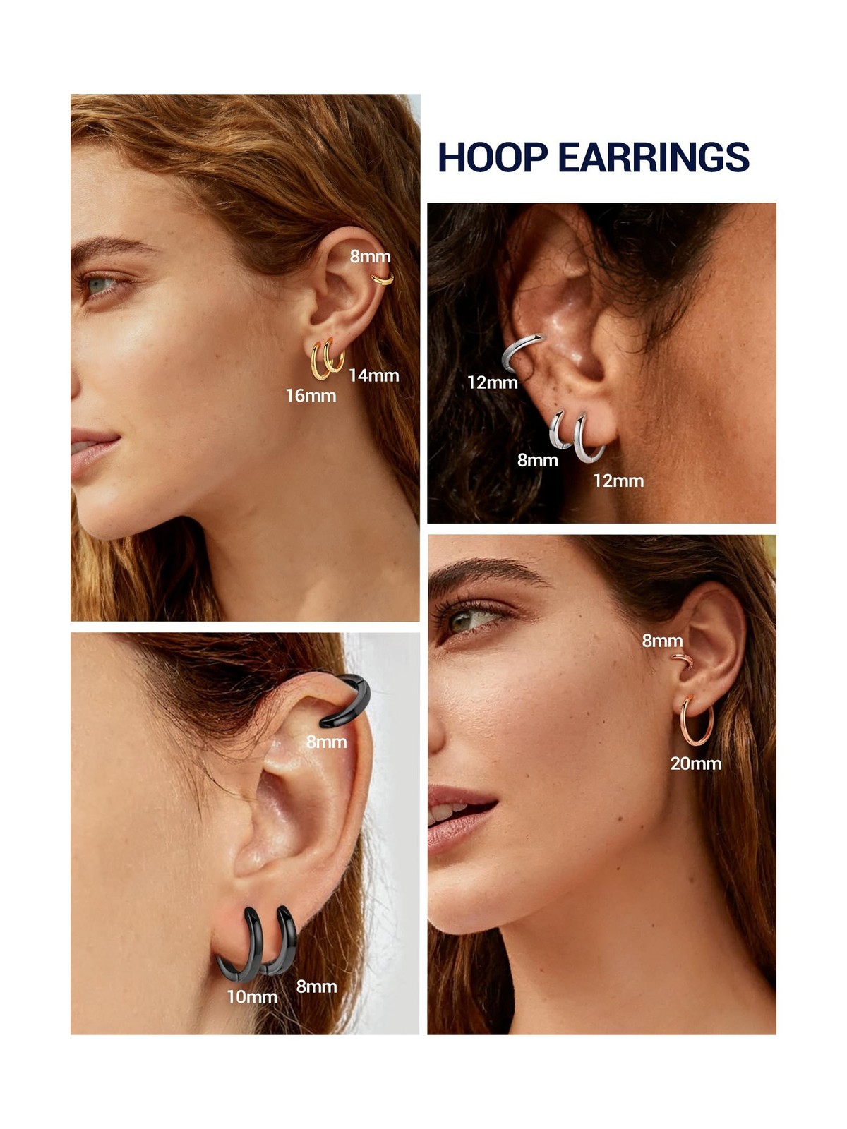PROSTEEL Hoop Earrings for Women Men, 8mm/10mm/12mm/14mm/16mm/18mm/20mm Small…