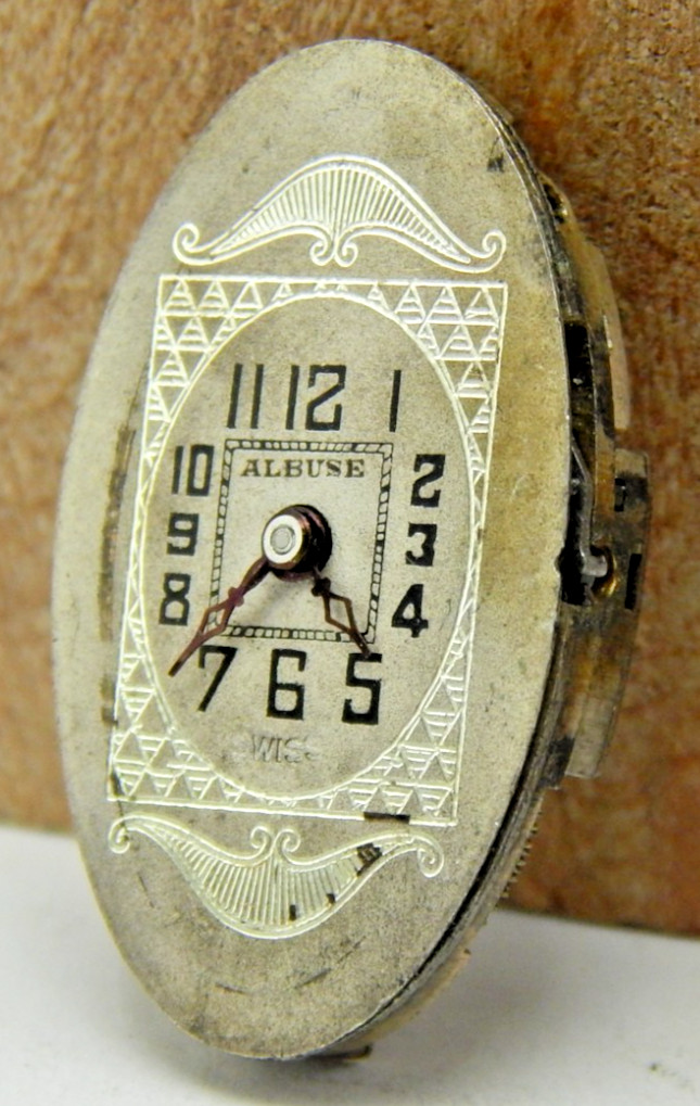 Vintage Albuse 64A 15 jewel 2 adjustment art deco wrist watch movement with dial