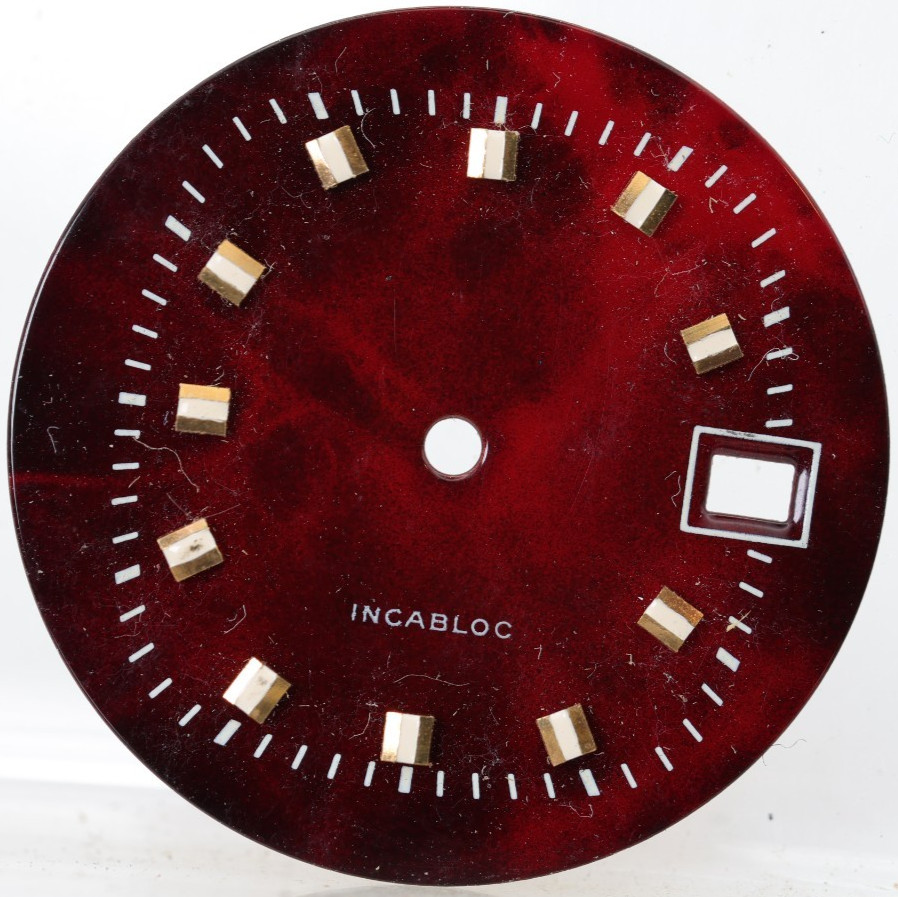 SWISS INCABLOC NOS WRIST WATCH DIAL 28.75mm, RED MARBLED, RAISED INDICES (NL)