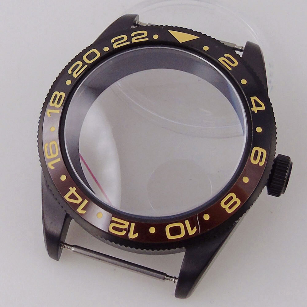 39mm Black PVD Sterile Men Watch Case Domed Sapphire Glass Fit Auto NH35A PT5000