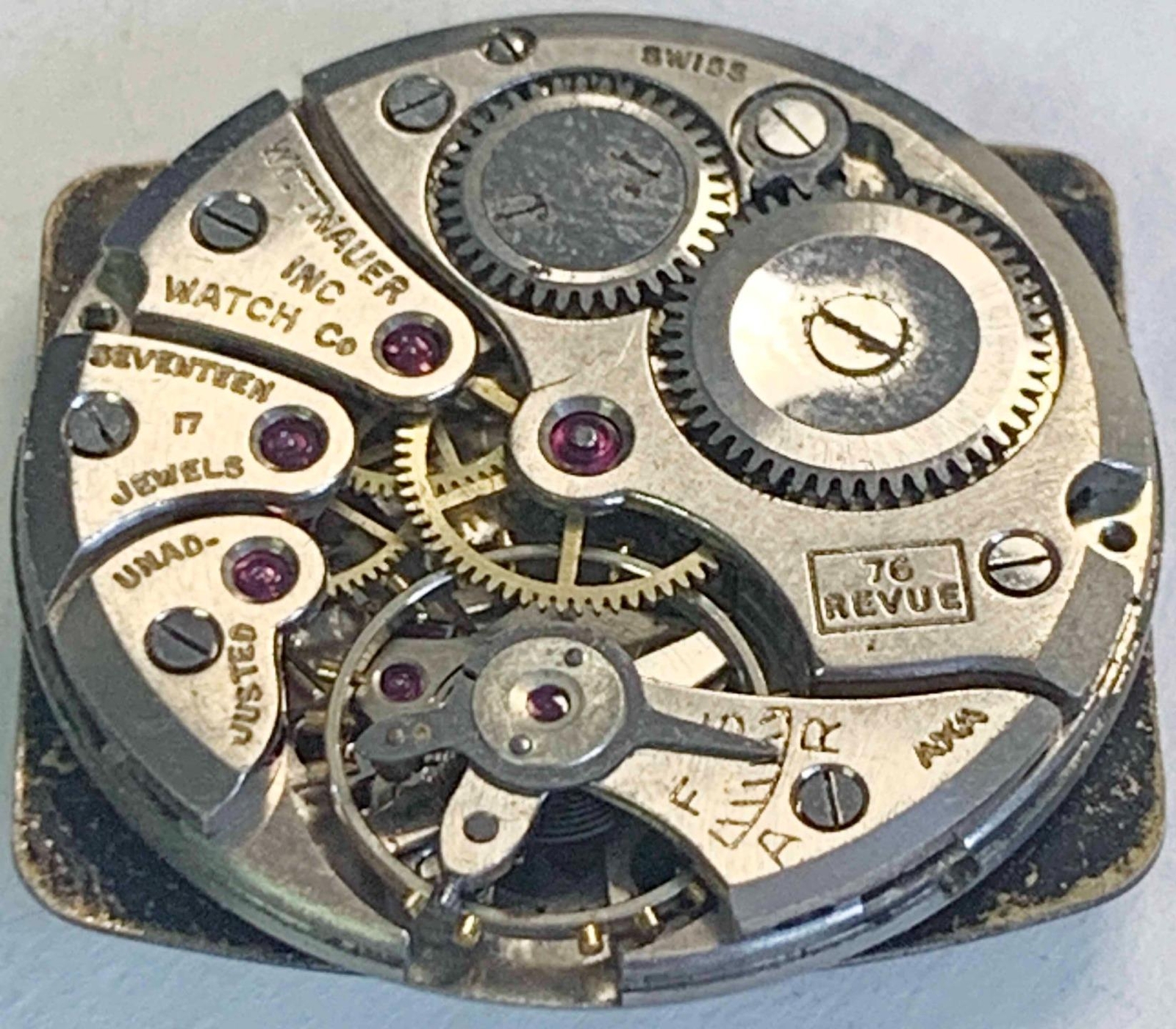 VINTAGE WITTNAUER 17J cal. 76 REVUE WRISTWATCH MOVEMENT ASSEMBLY FOR PARTS