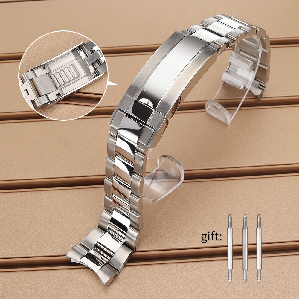 FEIYASHI 20mm Oyster Bracele Safety Folding Buckle 316 STAINLESS Wristwatch Band