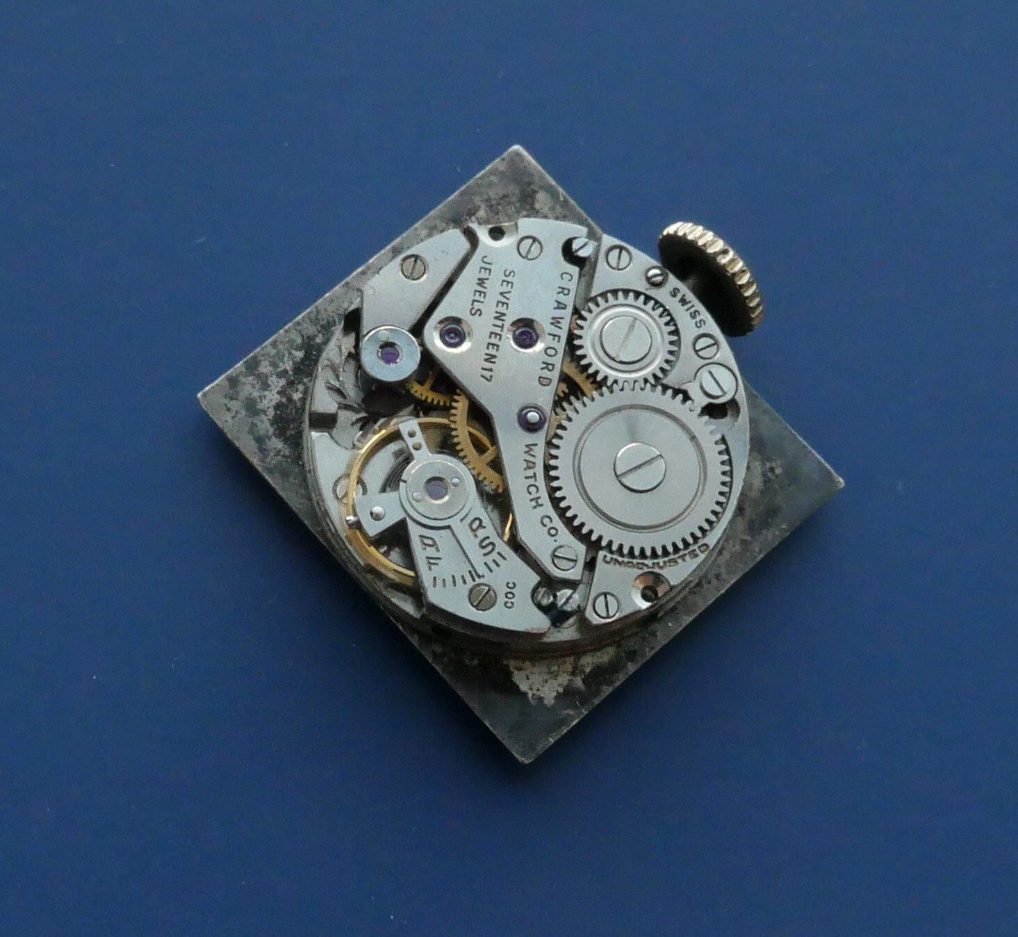 Vintage Crawford Swiss Made Watch Movement Diamond Dial 17 J Runs