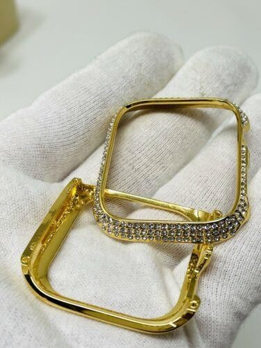 Custom 24k Gold Plated Case For Apple Watch 42 Series 10 Diamond Rhinestones
