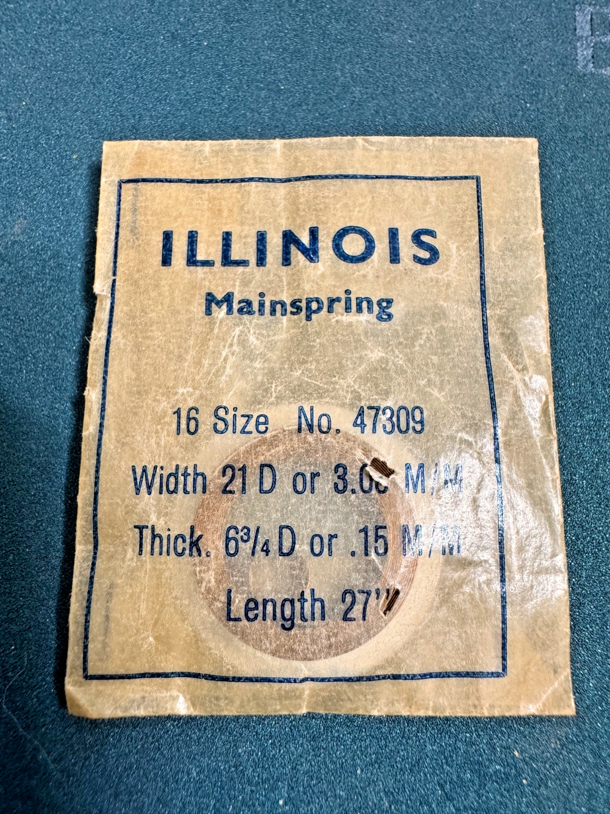 Illinois 16s 47309 T end Watch part: Mainspring x1 brown alloy