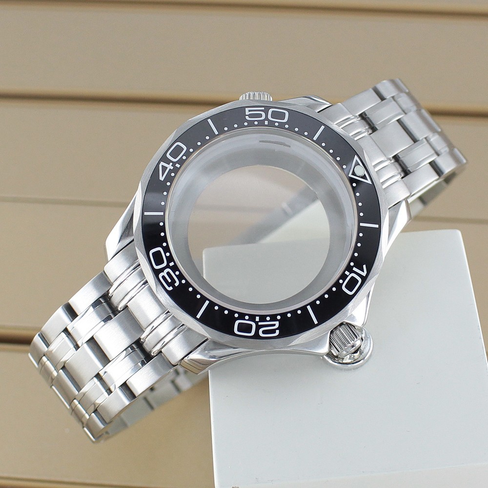 Double Crown 41mm Diver Watch Cases Modify Sea300 10ATM For Seiko NH35 Movement
