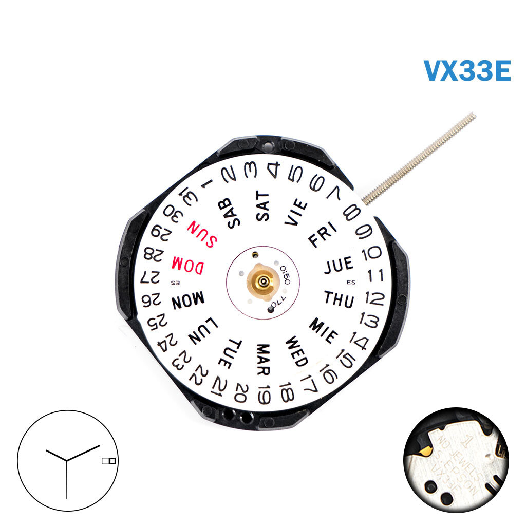 SEIKO VX33E JAPANESE MOVEMENT, WHITE DATE & DAY DISK AT 3, Quartz Movement.