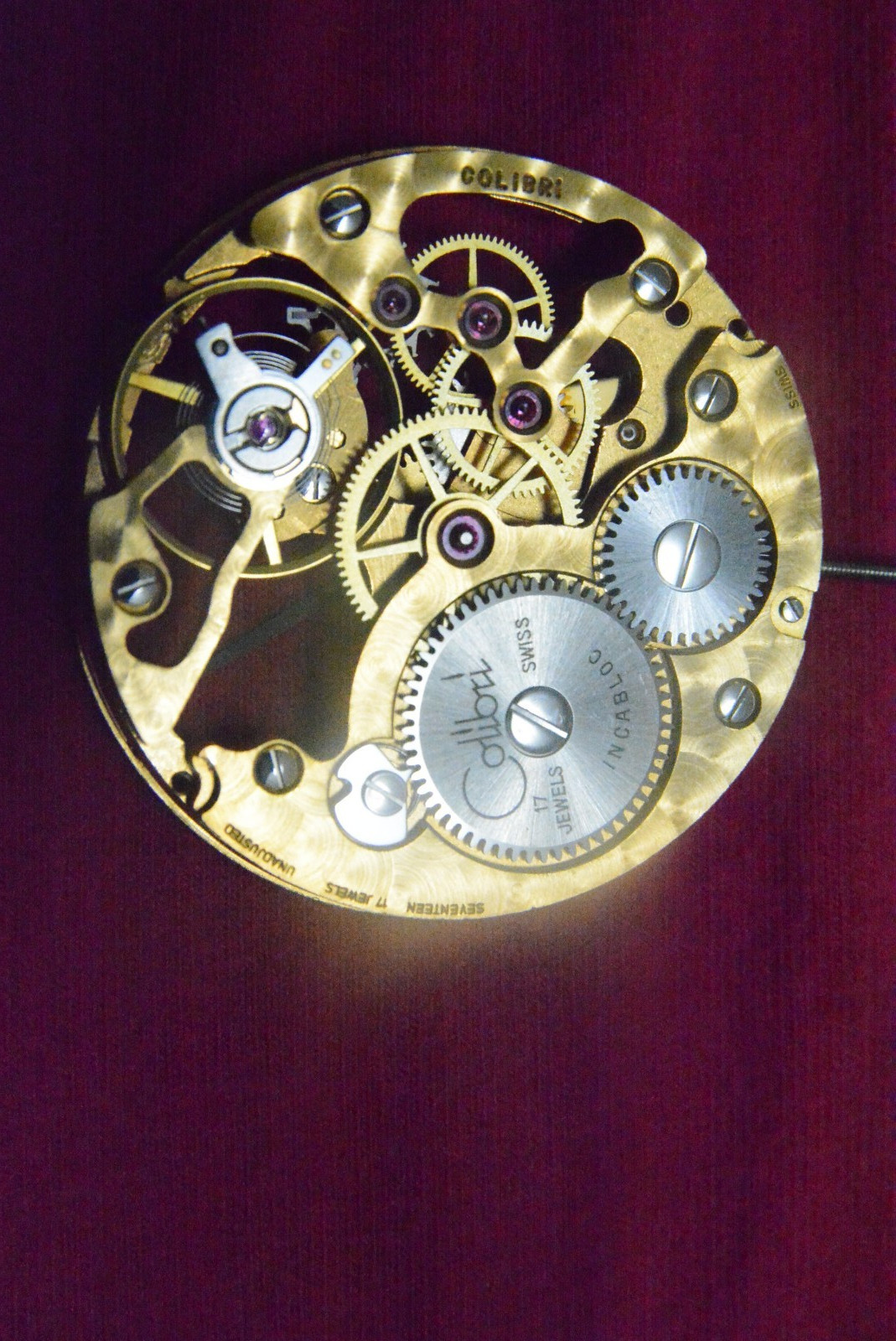 Original UNITAS 6498 17j Swiss watch movement Incabloc skeleton gold swirls