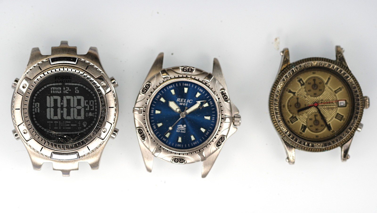 Fossil Relic Watch Men Gold Silver Stainless St WR Battery Quartz NON-WORKING-23