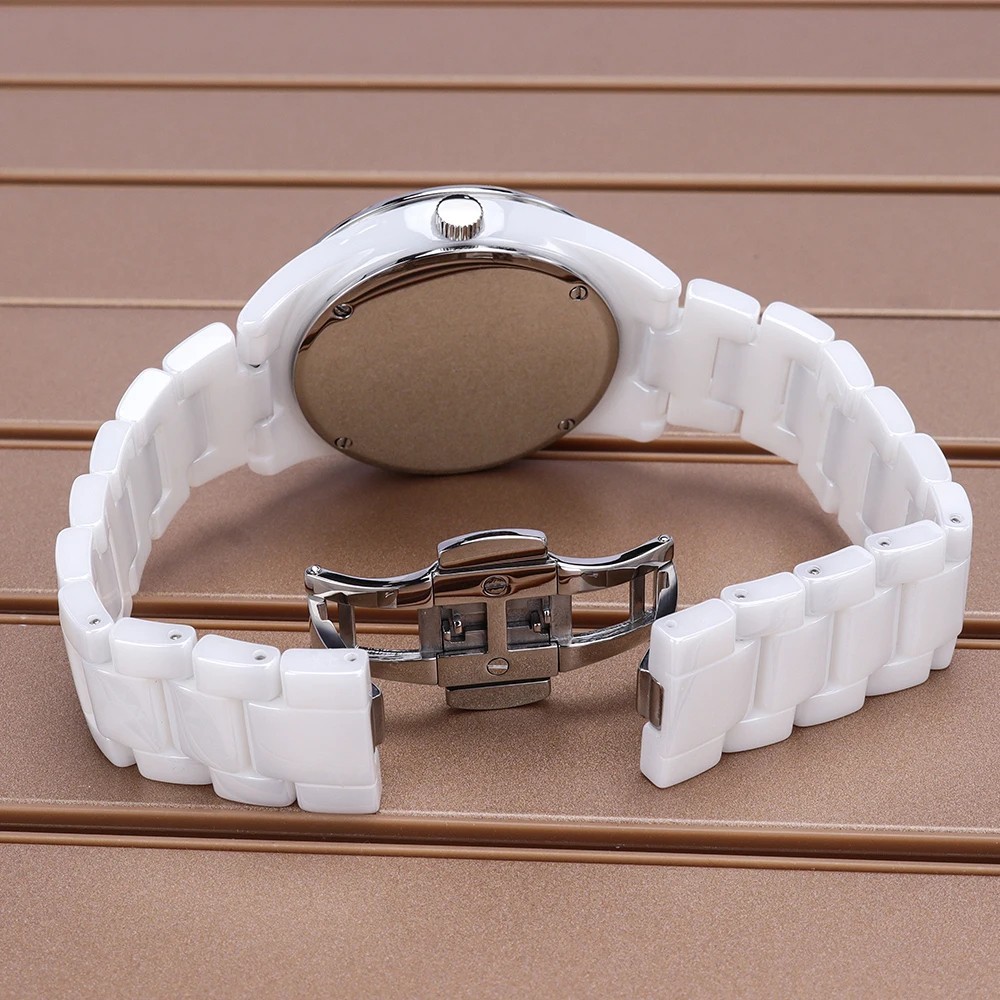 39mm Watch Case Ceramic Steel Back Cover Crown For 1L45 515 Quartz Movement