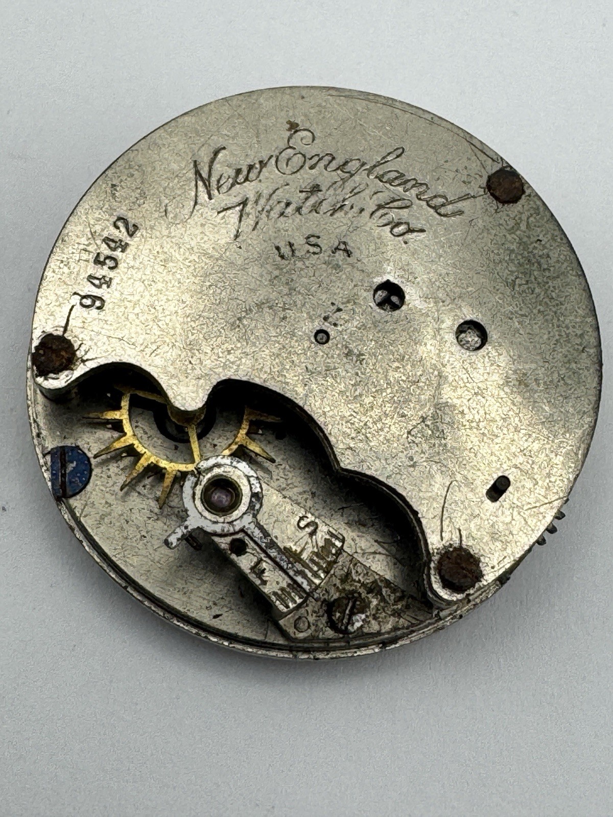 Vintage New England Watch Co Partial Pocket Watch Movement For Parts Or Repair