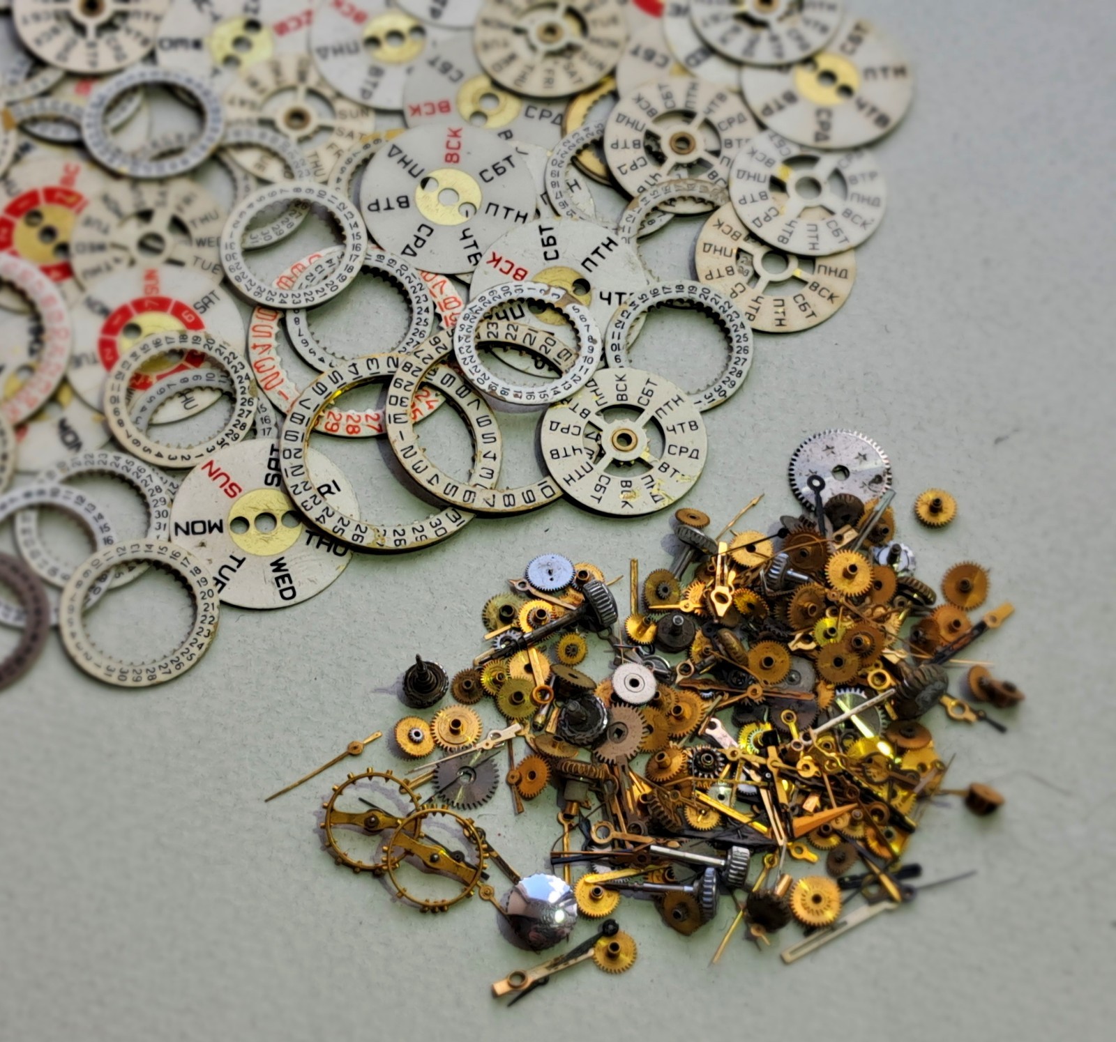 100 Vintage Watch Date Rings + Mixed Watch Parts Hands Gears Crowns Steampunk